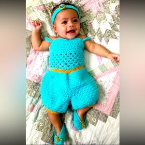 Infant Custom Hand Made Crochet Princess Jasmine Costume, Size 9 Months